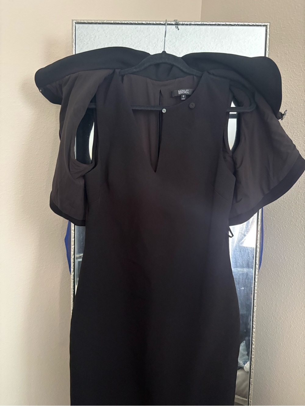 Badgley Mischka Size 8 Black Sheath Dress Sleeveless Asymmetrical Collar - Picture 5 of 8